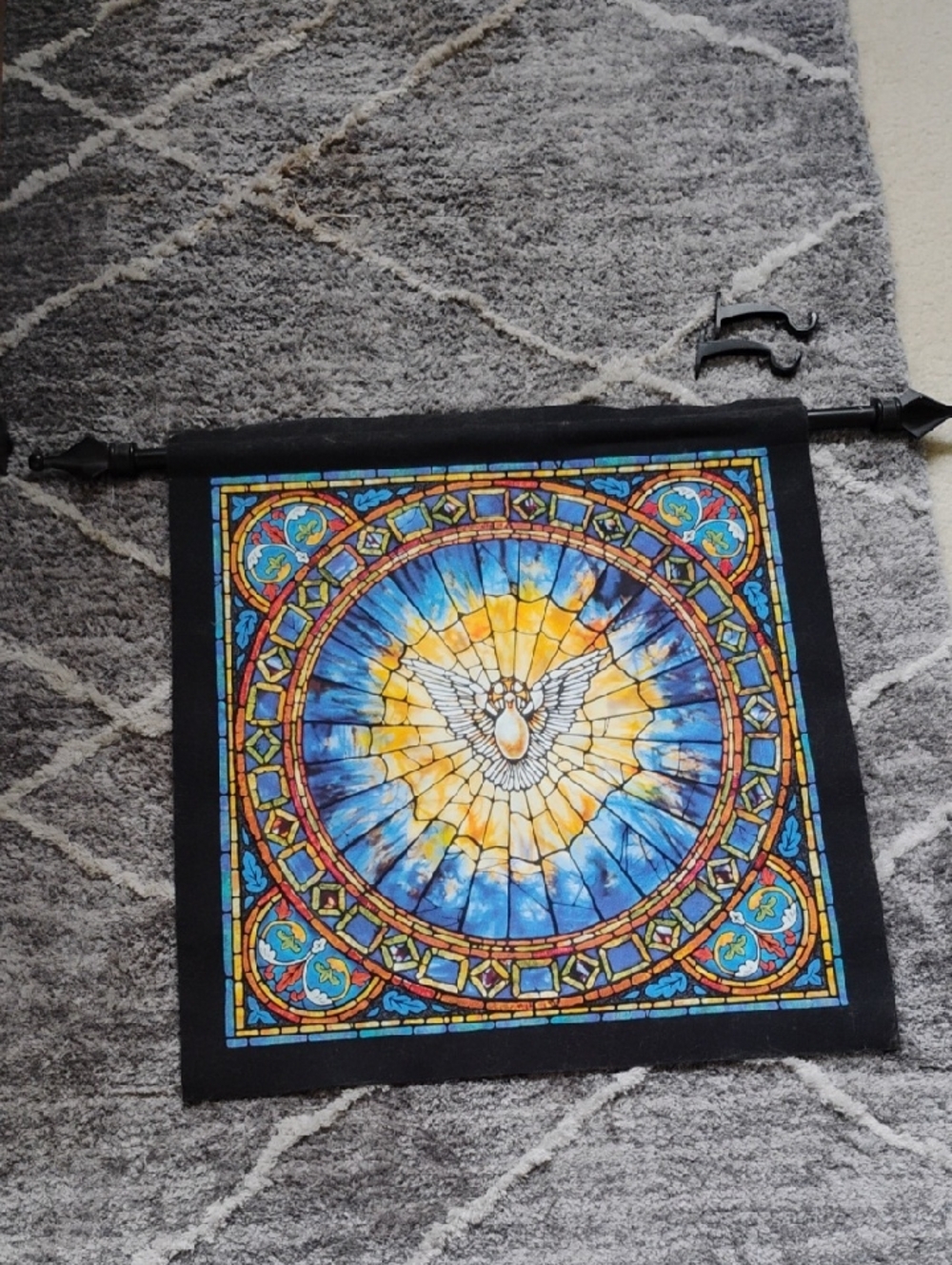 Stained Glass Dove Wall Tapestry - Blue & Yellow